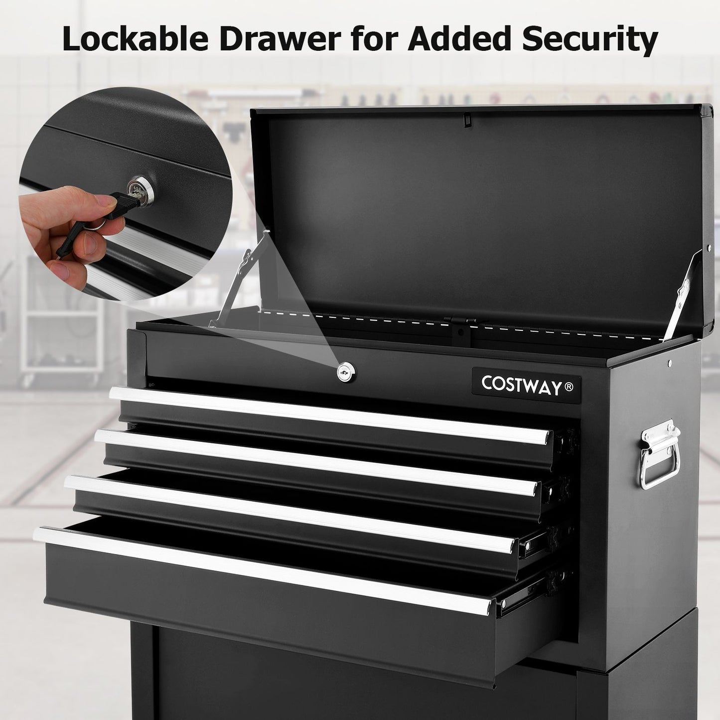 Premium Lockable Tool Storage Cabinet with Handle, Drawers, Wheels & EVA Liner for Ultimate Organization