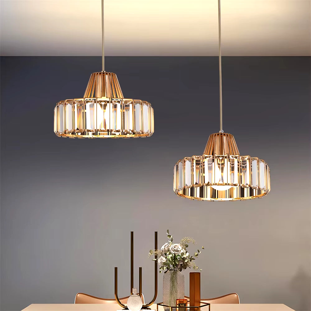 Elegant Gold & Black Crystal Mini Pendant Light - Adjustable Modern Luxury Fixture for Dining Room & Bathroom