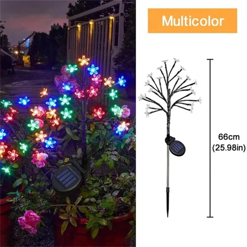 Outdoor Waterproof Solar Garden Lights Sakura/Sunflower Solar Powered Landscape Tree Lights with Battery Lights for Pathway