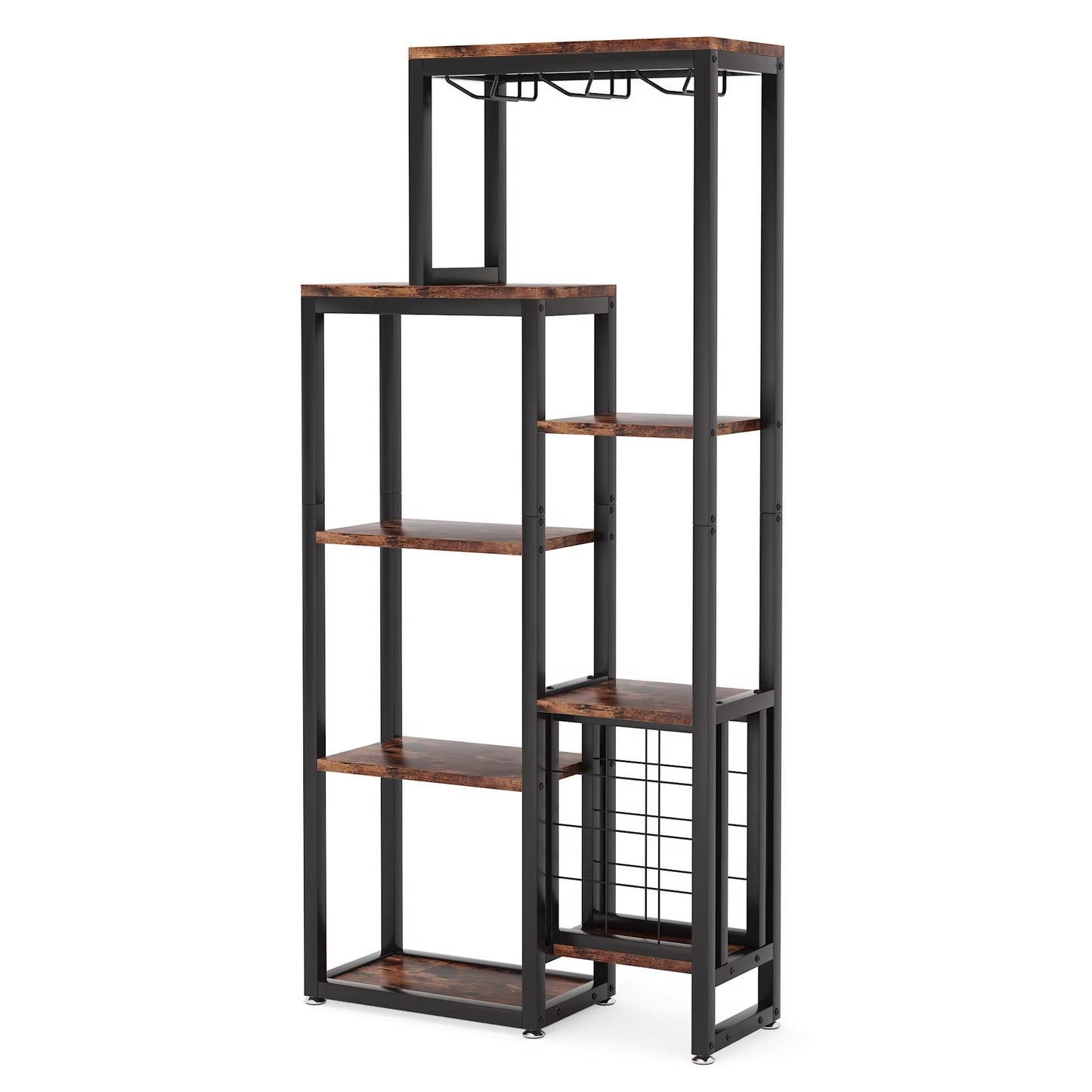 Wine Rack Freestanding Floor, 5-Tier Wine Baker Rack with Glass Holder 