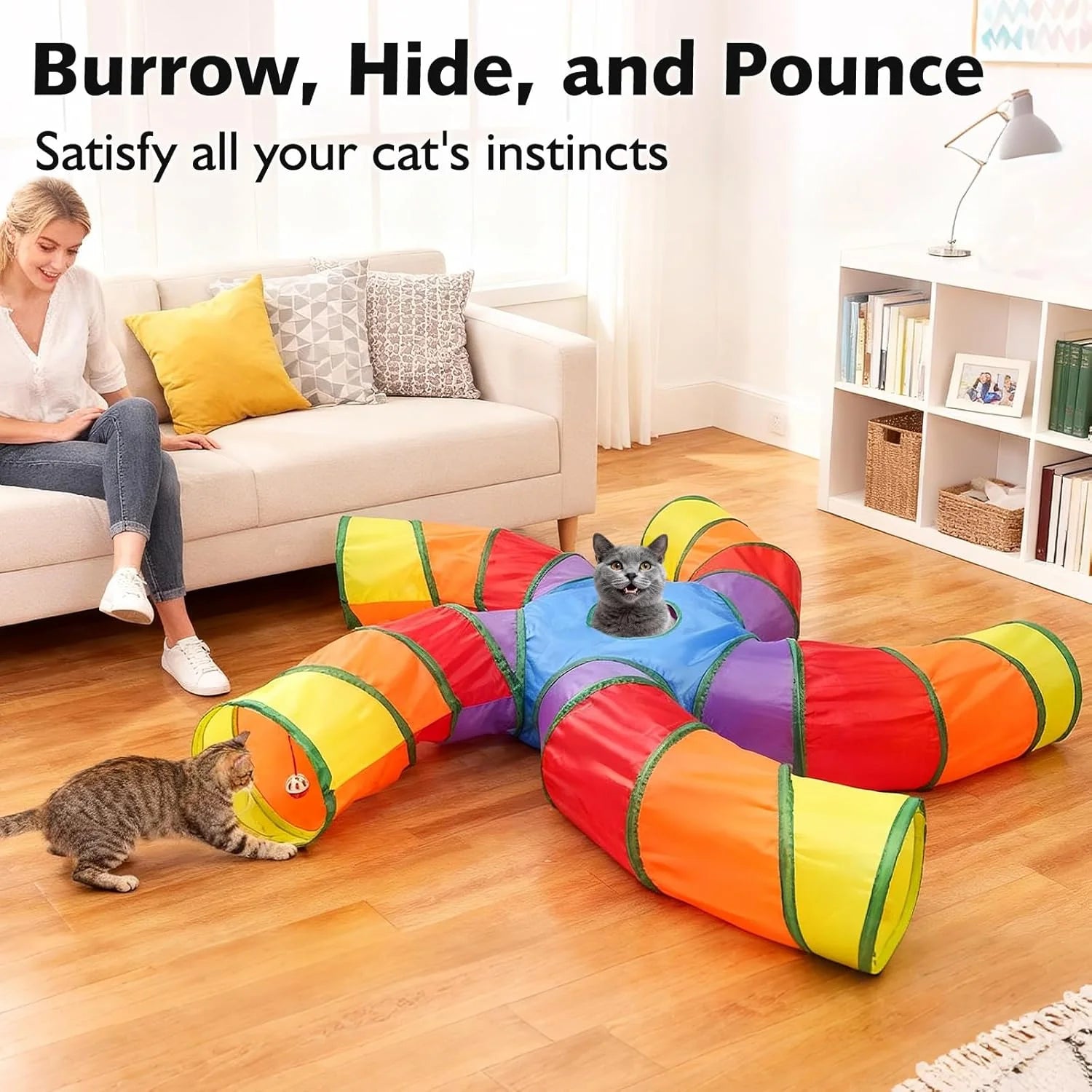 Cat Tunnels for Indoor Cats, Pet Tube Toy with Play Ball and Toy Mouse
