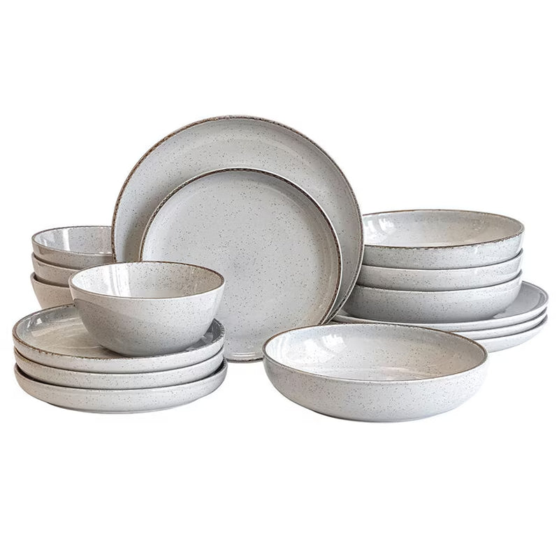 Over & Back Stoneware Dinnerware Set, 16 Piece in Light Grey