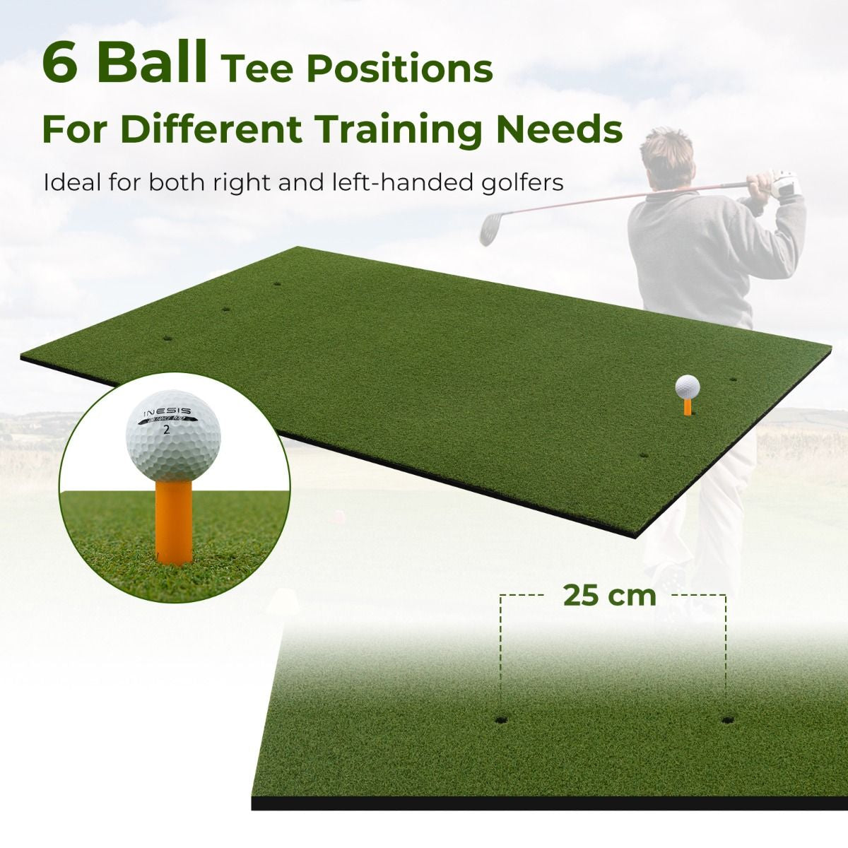 20mm Golf Hitting Mat with 2 Rubber Tees and 2 Alignment Sticks