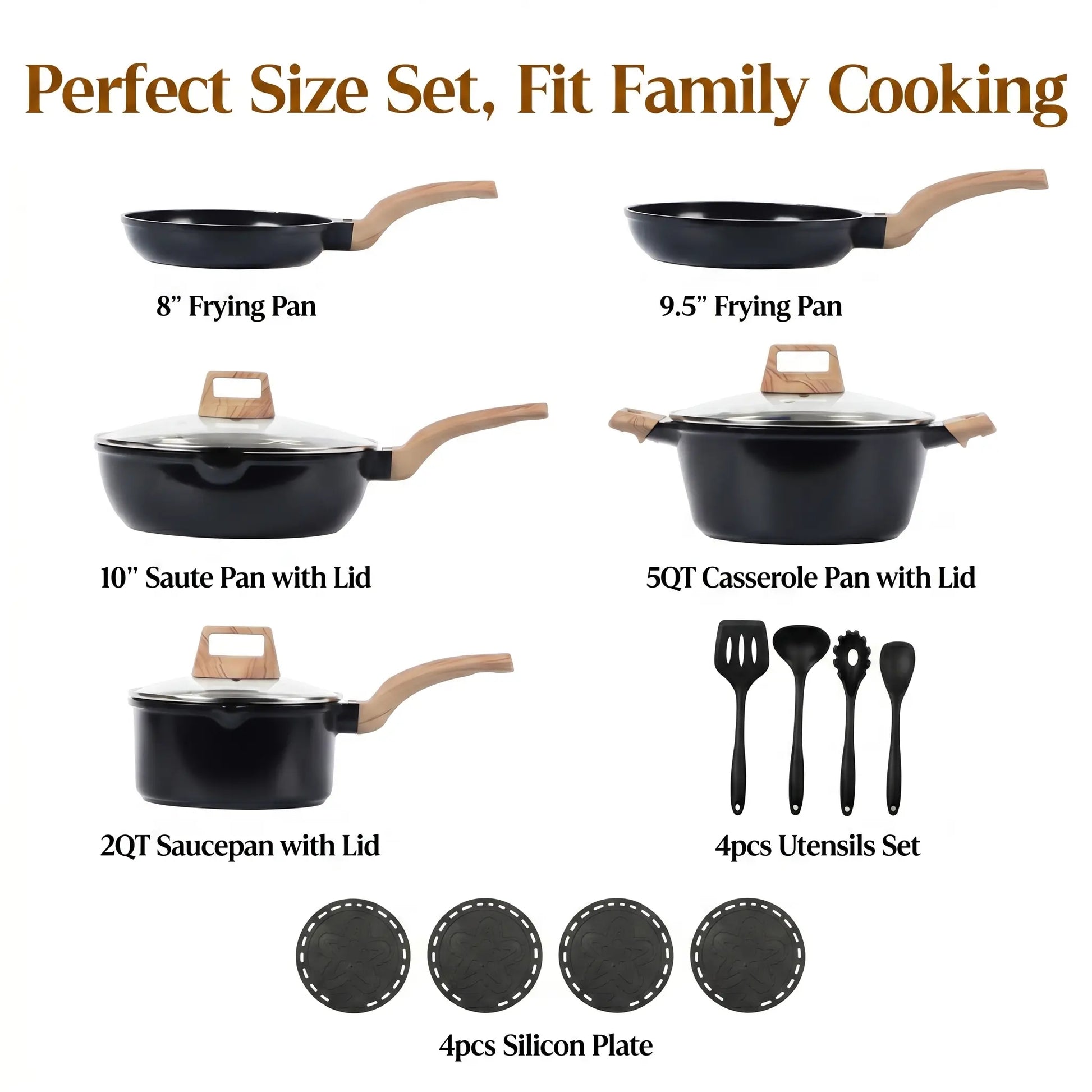 16-Pc Aesthetic Cookware Set - Non-Toxic, PFAS-Free Titanium Ceramic Granite Pots & Pans, Easy-Clean, Oven & Dishwasher Safe, Induction Ready with Fry Pan, Glass Lids & Utensils - Perfect Kitchen Upgrade!