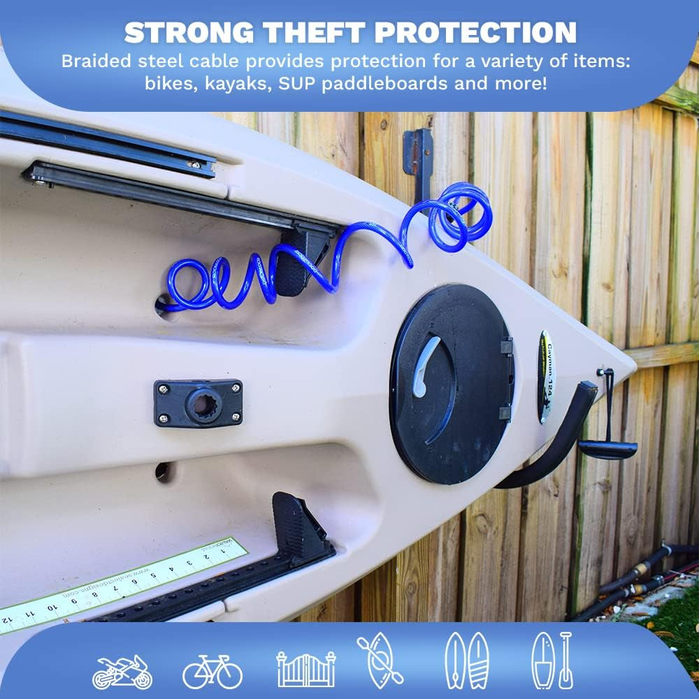 Ultimate 10Ft Weatherproof Coiled Security Cable Lock with Resettable Combination - Superior Anti-Theft Protection for Kayaks, Bicycles, Paddleboards, Scooters, and Gear