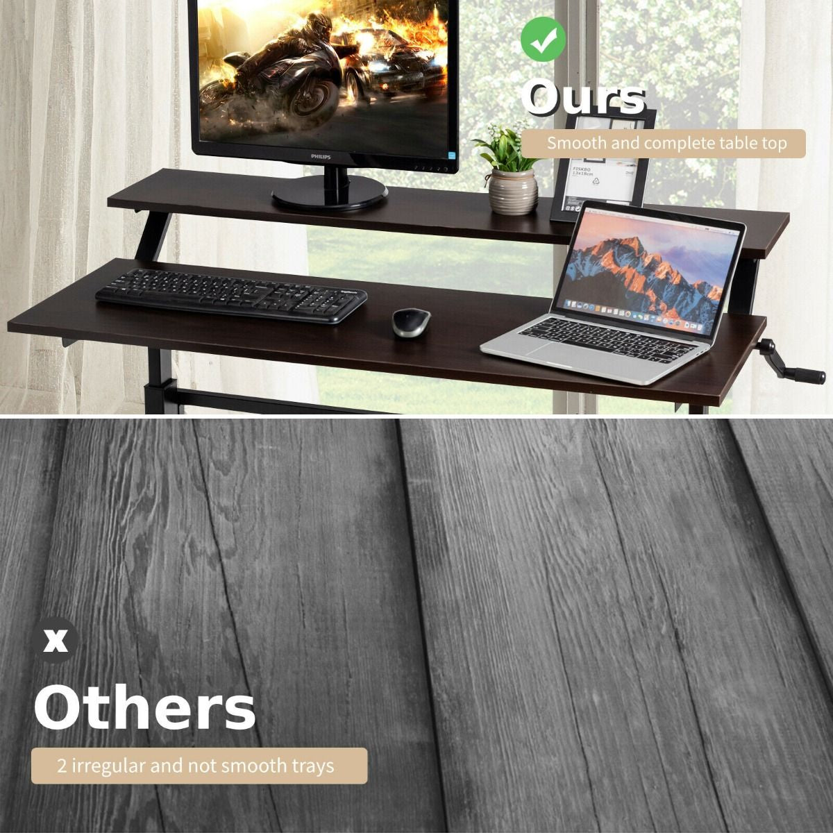 2-Tier Standing Desk with Adjustable Height and Crank Handle