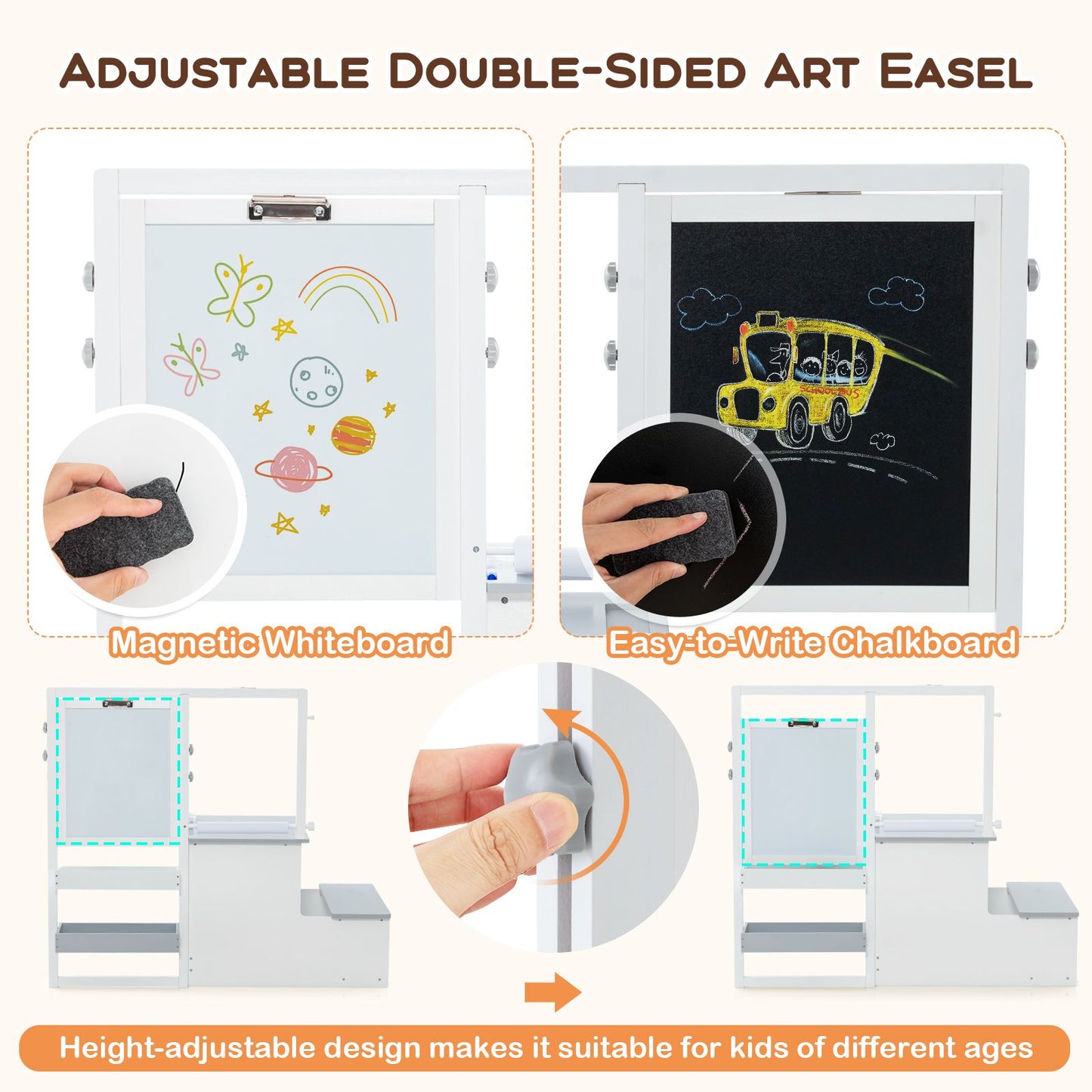 Delightful Children's Art Easel Table and Bench Set with Adjustable Easel and Integrated Bookshelf for Creative Play