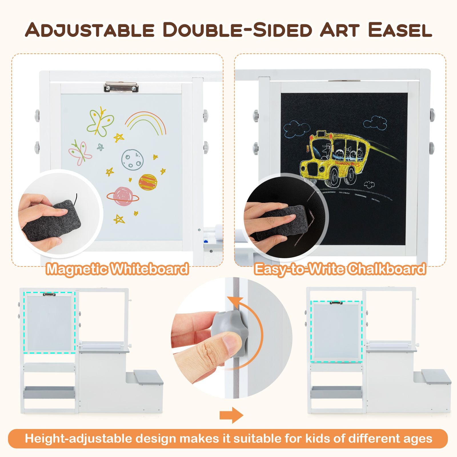Delightful Children's Art Easel Table and Bench Set with Adjustable Easel and Integrated Bookshelf for Creative Play