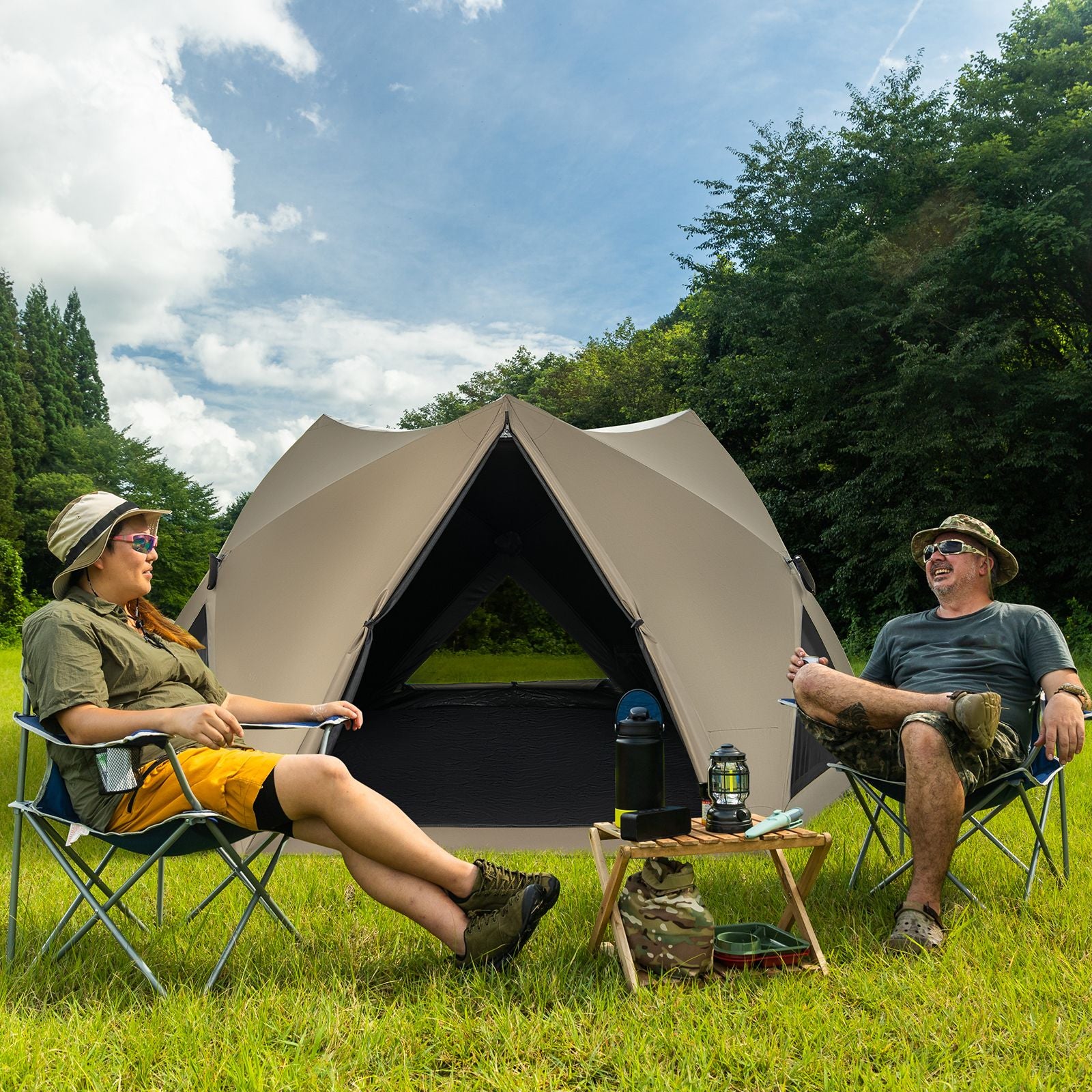 6-Sided Family Tent Featuring Rainfly, Skylight, Three Entrances, and Three Windows