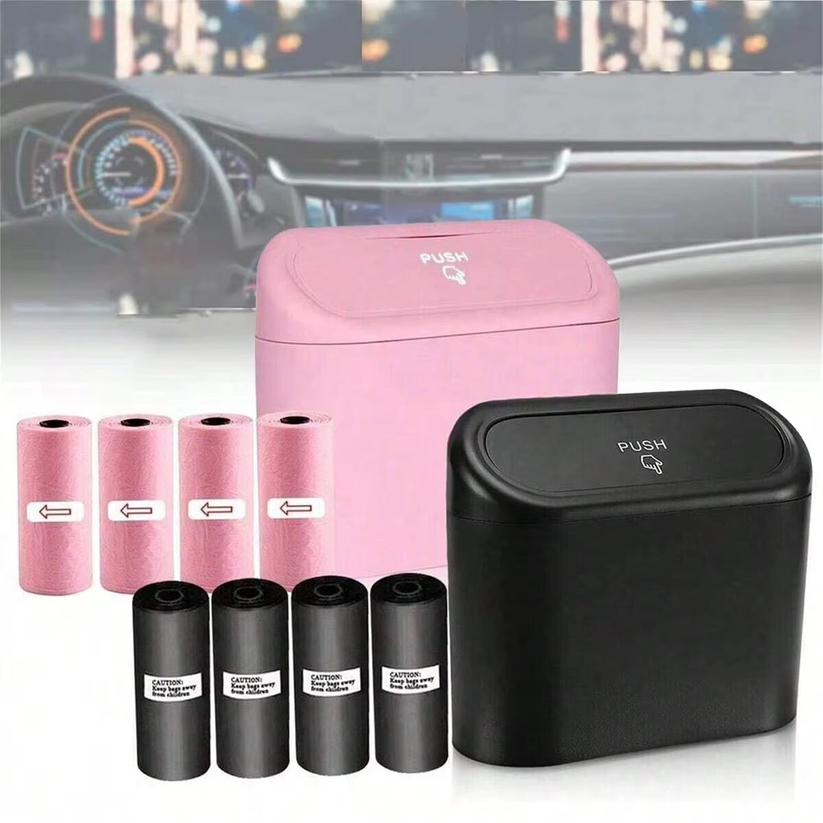 Car Trash Can with Lid - 4 Rolls of Garbage Bag, Leak-Proof, Portable Hanging Trash Can for Vehicle Organization