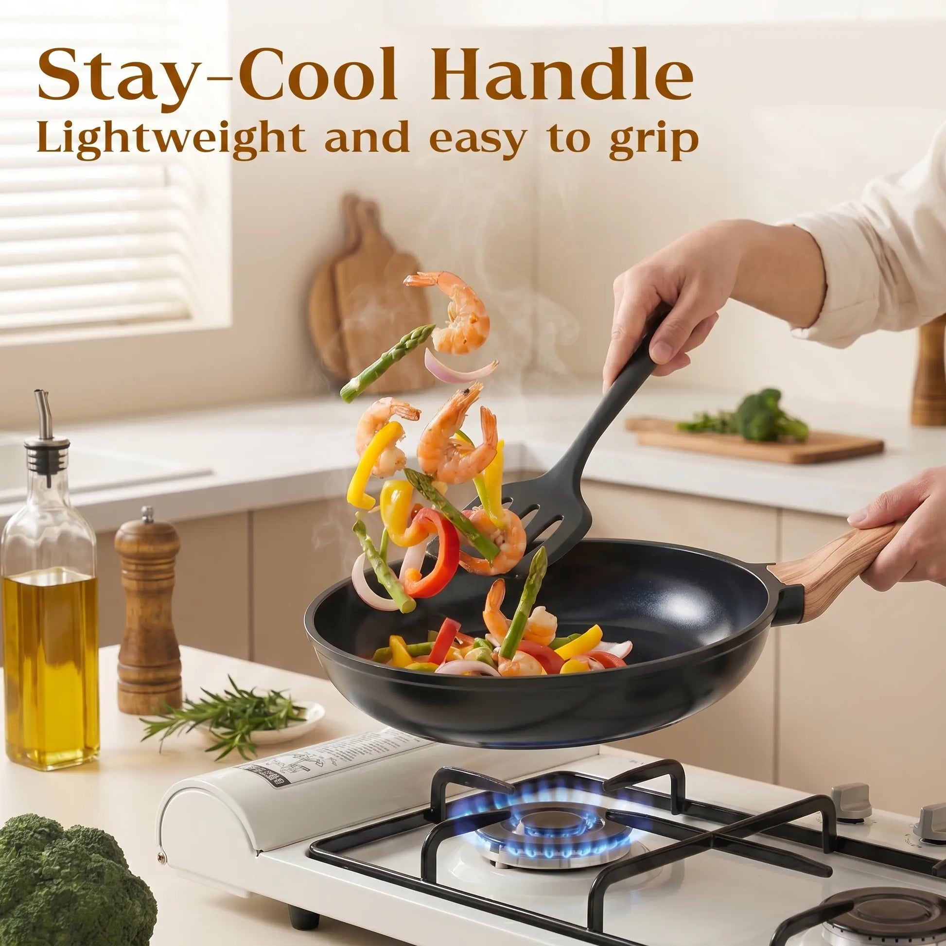 16-Pc Aesthetic Cookware Set - Non-Toxic, PFAS-Free Titanium Ceramic Granite Pots & Pans, Easy-Clean, Oven & Dishwasher Safe, Induction Ready with Fry Pan, Glass Lids & Utensils - Perfect Kitchen Upgrade!