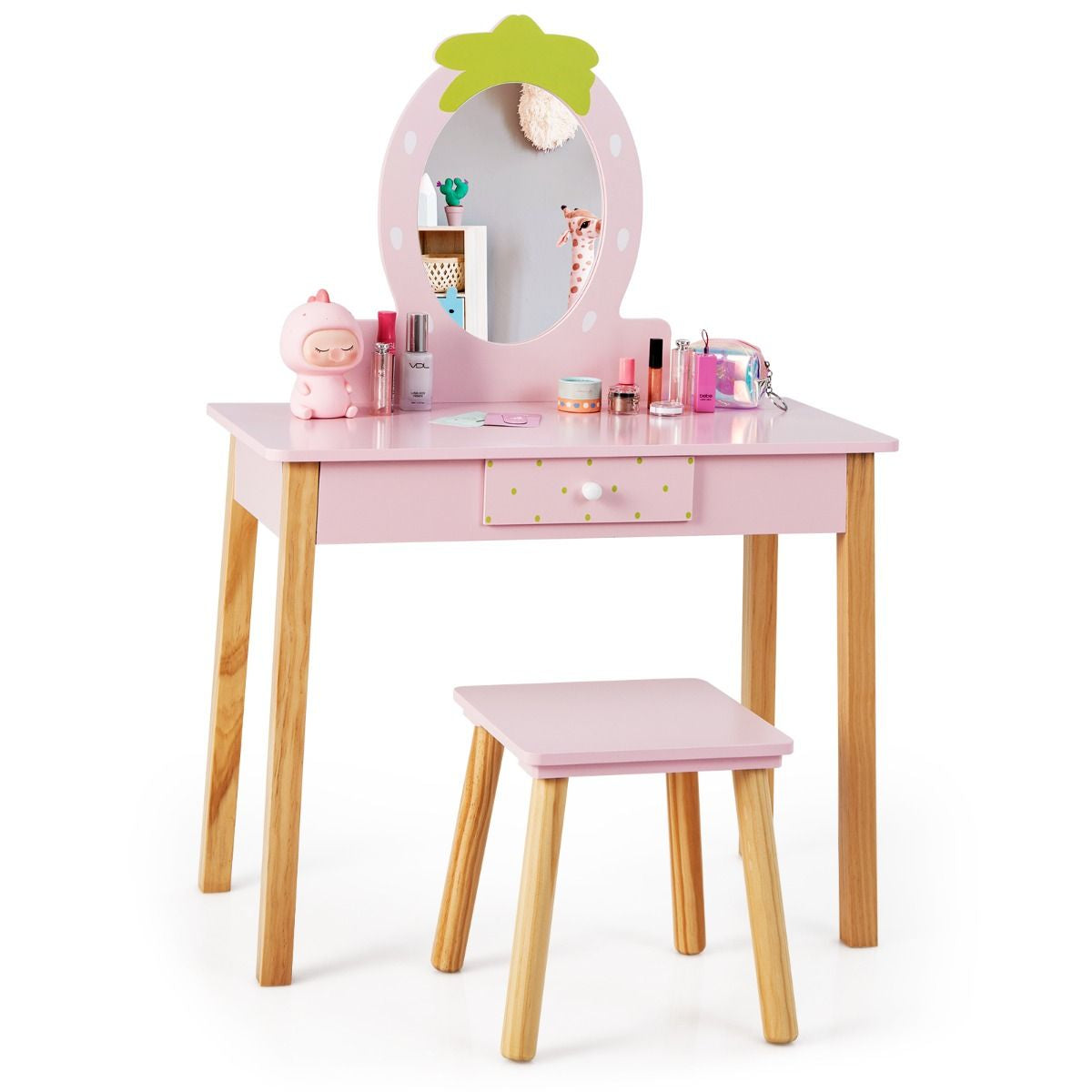 Enchanting Toddler Girls' Dressing Table with Mirror & Stylish Storage Drawer