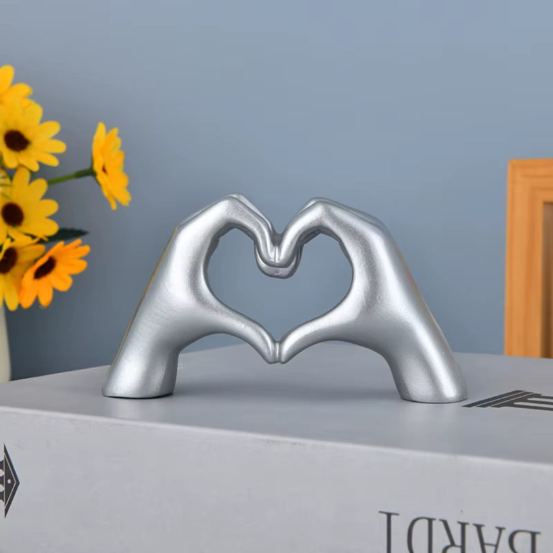 Elegant Gold Heart Hand Statue - Modern Love Gesture Sculpture for Living Room & Bedroom Decor