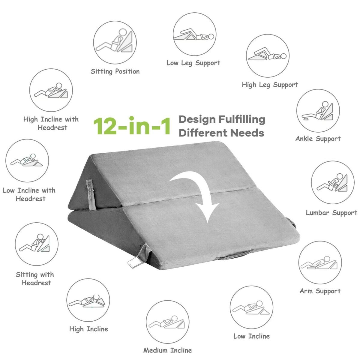 Elevated Bed Wedge Pillow with Headrest and Removable Washable Cover for Reading Comfort