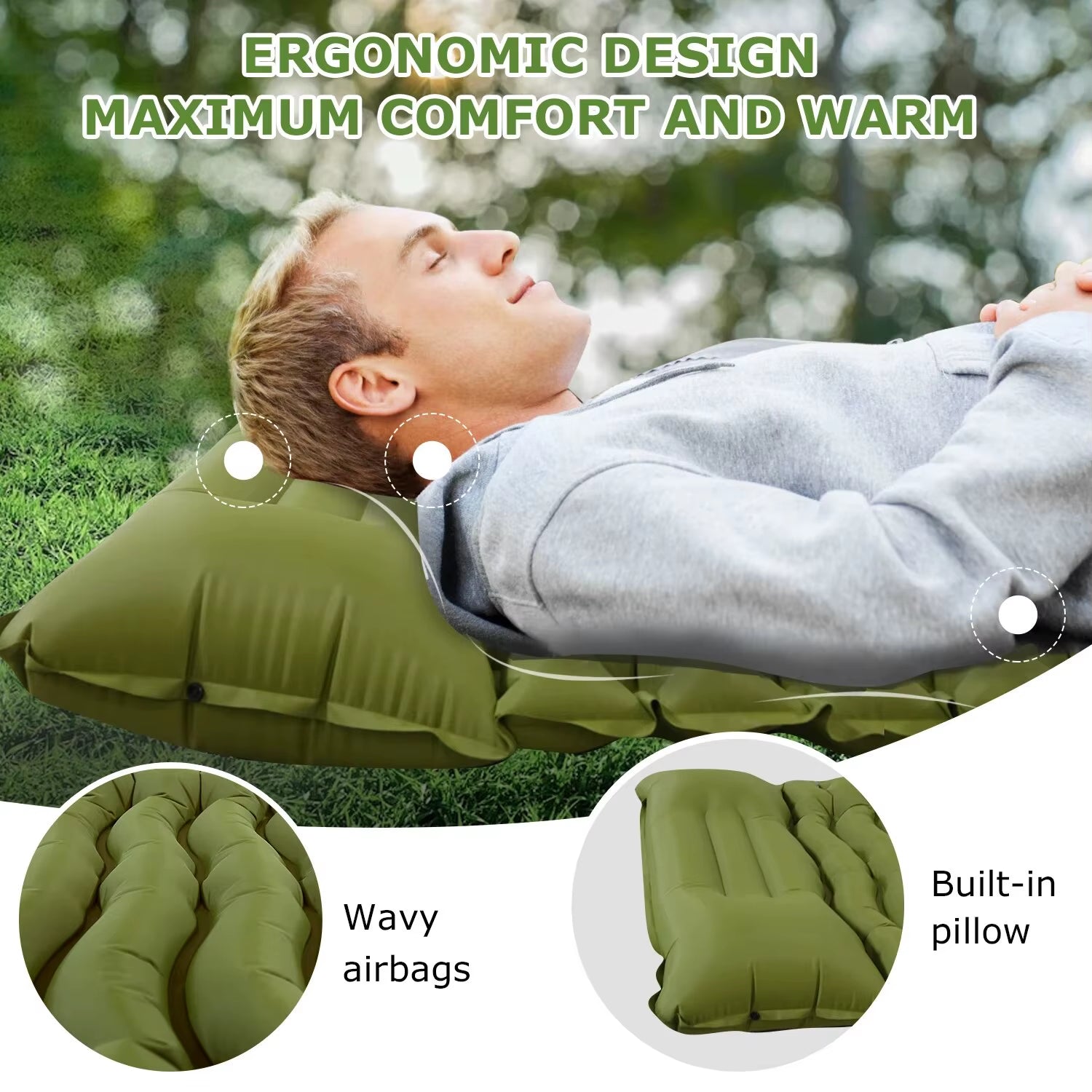 WESTTUNE Outdoor Camping Inflatable Mattress Thicken Sleeping Pad with Built-In Pillow & Pump Air Mat for Travel Hiking Climbing