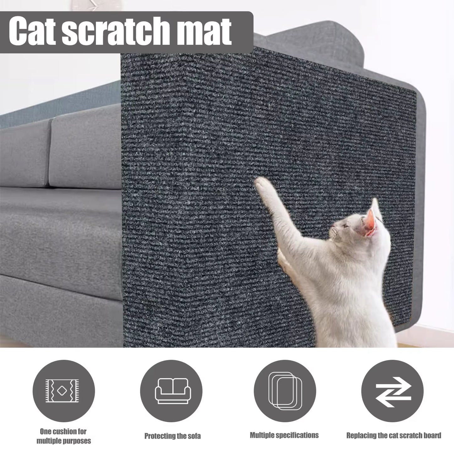 Trimmable Anti-Cat Scratch Mat - Self-Adhesive Furniture Protector for Couches, Sofas, and Walls
