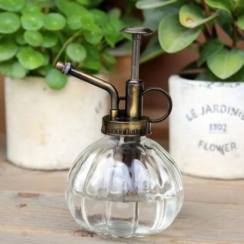 1 PC Glass Watering Can Pot Vintage Plant Mister Pressure Sprayer Retro Pumpkin Spray Bottle Imitation Bronze Sprinkler