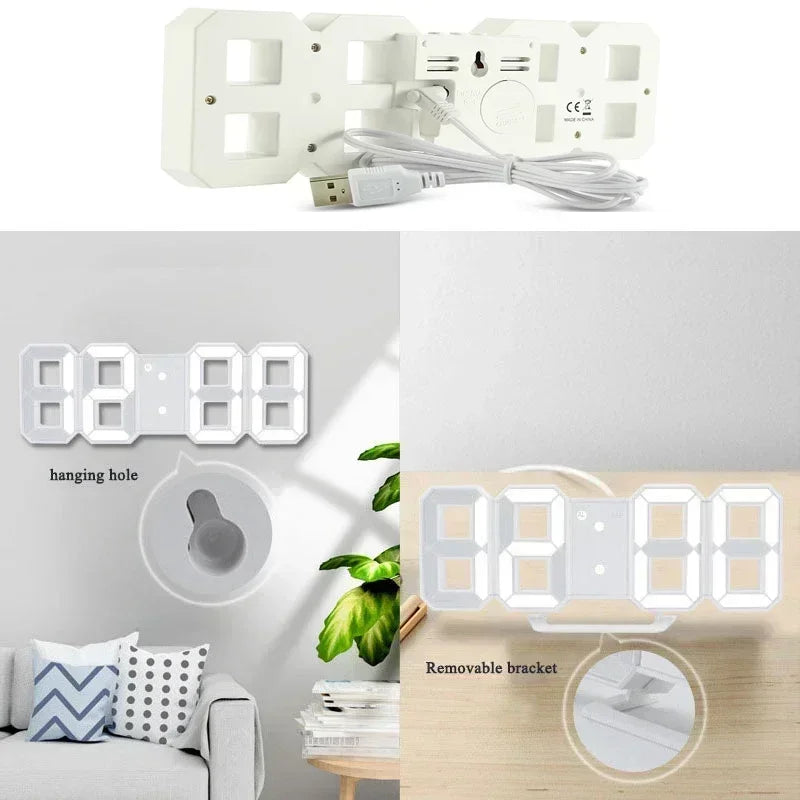 Sleek 3D LED Digital Alarm Clock - Stylish Wall Clock with Time, Date & Temperature for Home, Kitchen & Office Decor