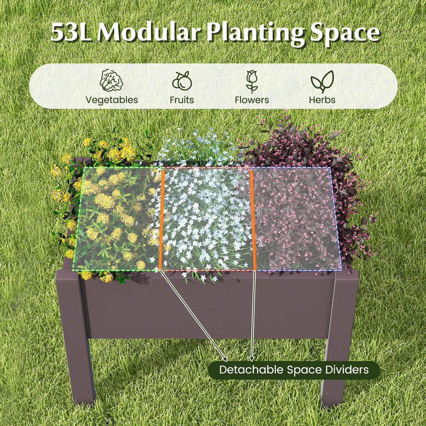 53L Elevated Garden Bed with Water Level Indicator and Drainage Feature