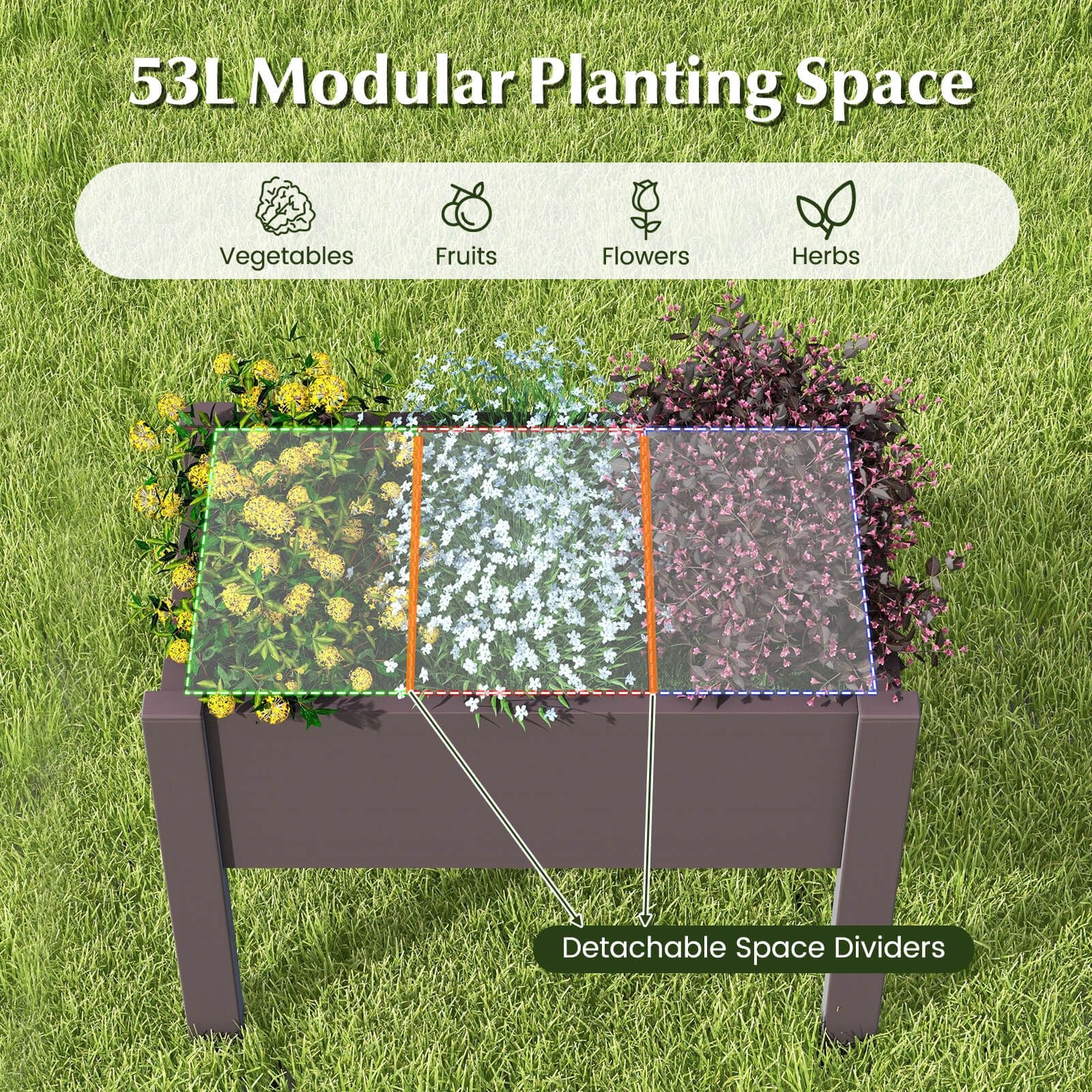 53L Elevated Garden Bed with Water Level Indicator and Drainage Feature