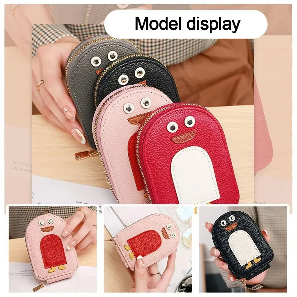 Cute Cartoon Penguin Credit Card Holder Organ Style PU Coin Purse Multi-Card Business Card Holder