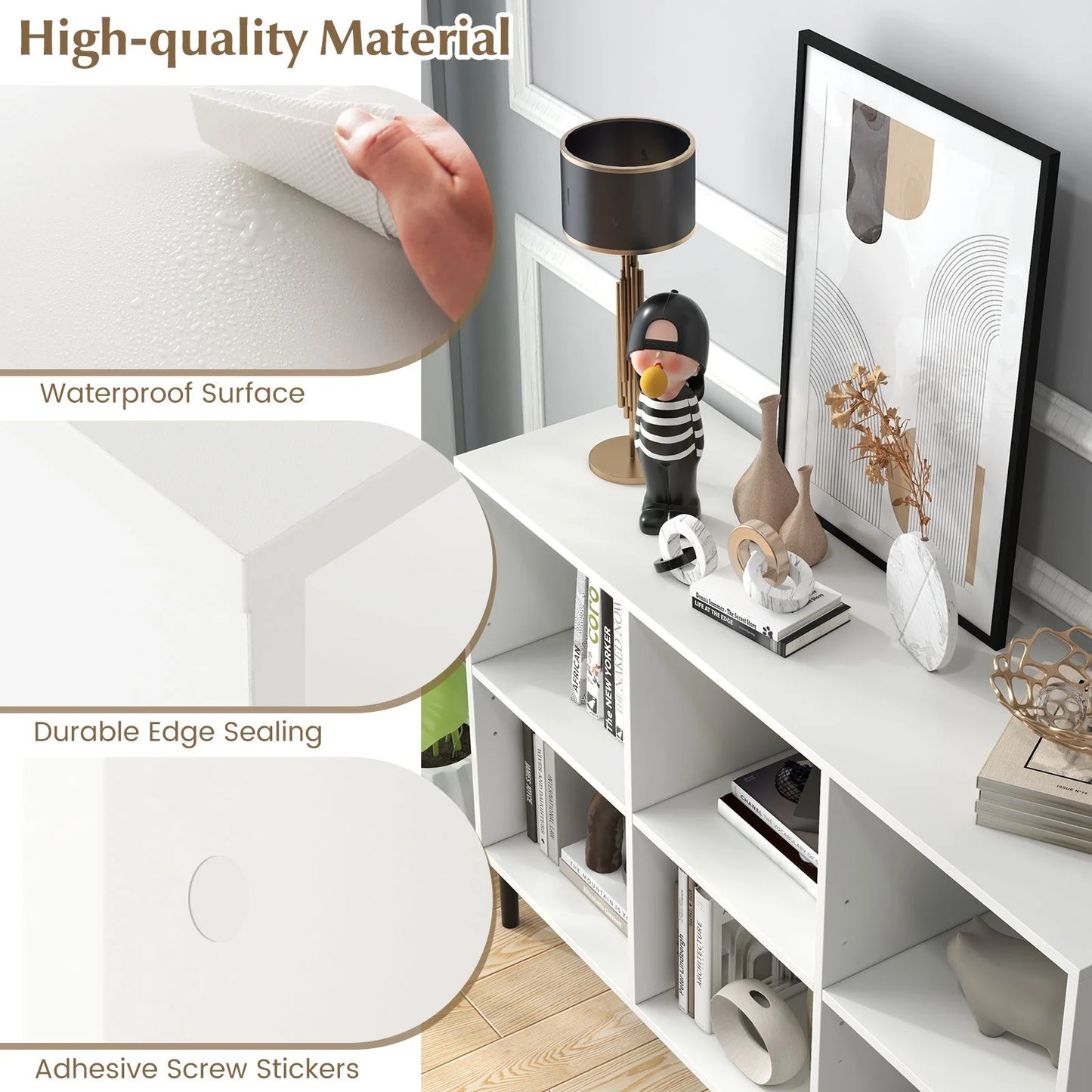 6-Cube Storage Bookcase Wooden Open Bookshelf with 5 Metal Legs