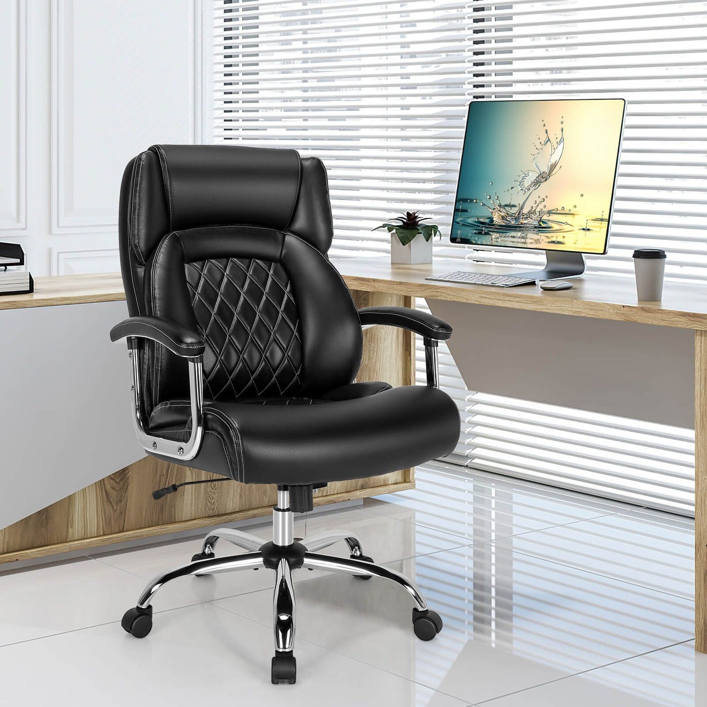 Executive Leather Office Chair with Rocking Functionality and Armrests