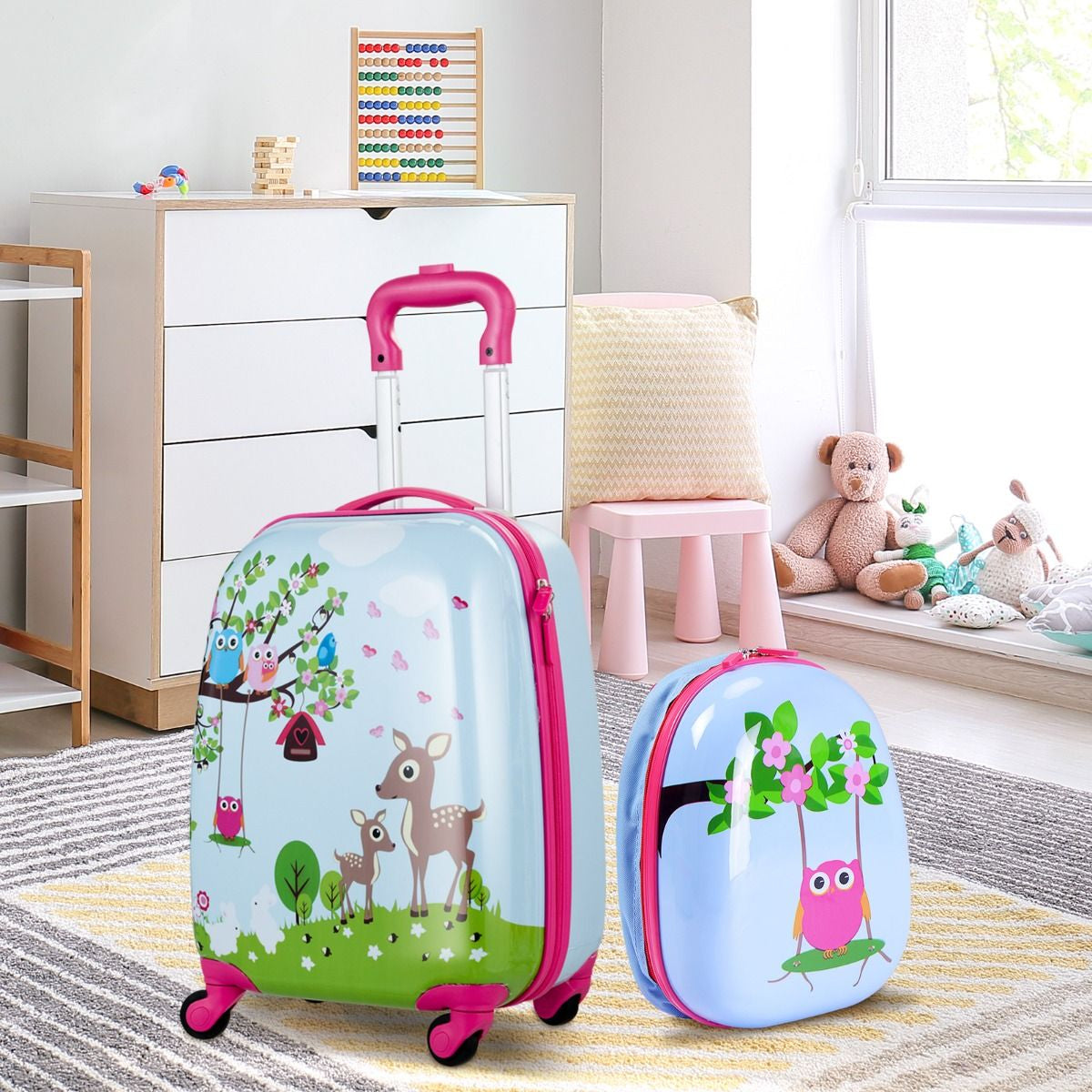 Kids Luggage Set: Carry-On Suitcase and Backpack (2 Pieces) - Forest Design