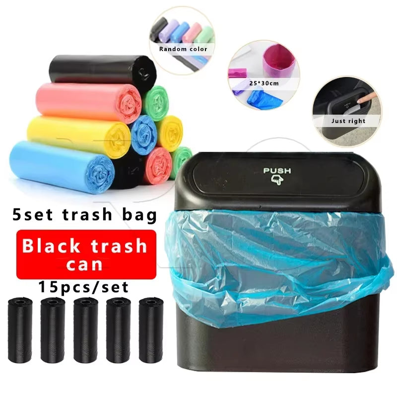 Car Clamshell Trash Bin Hanging Vehicle Garbage Dust Case Storage Box Black ABS Square Pressing Trash Can Universal Organizer