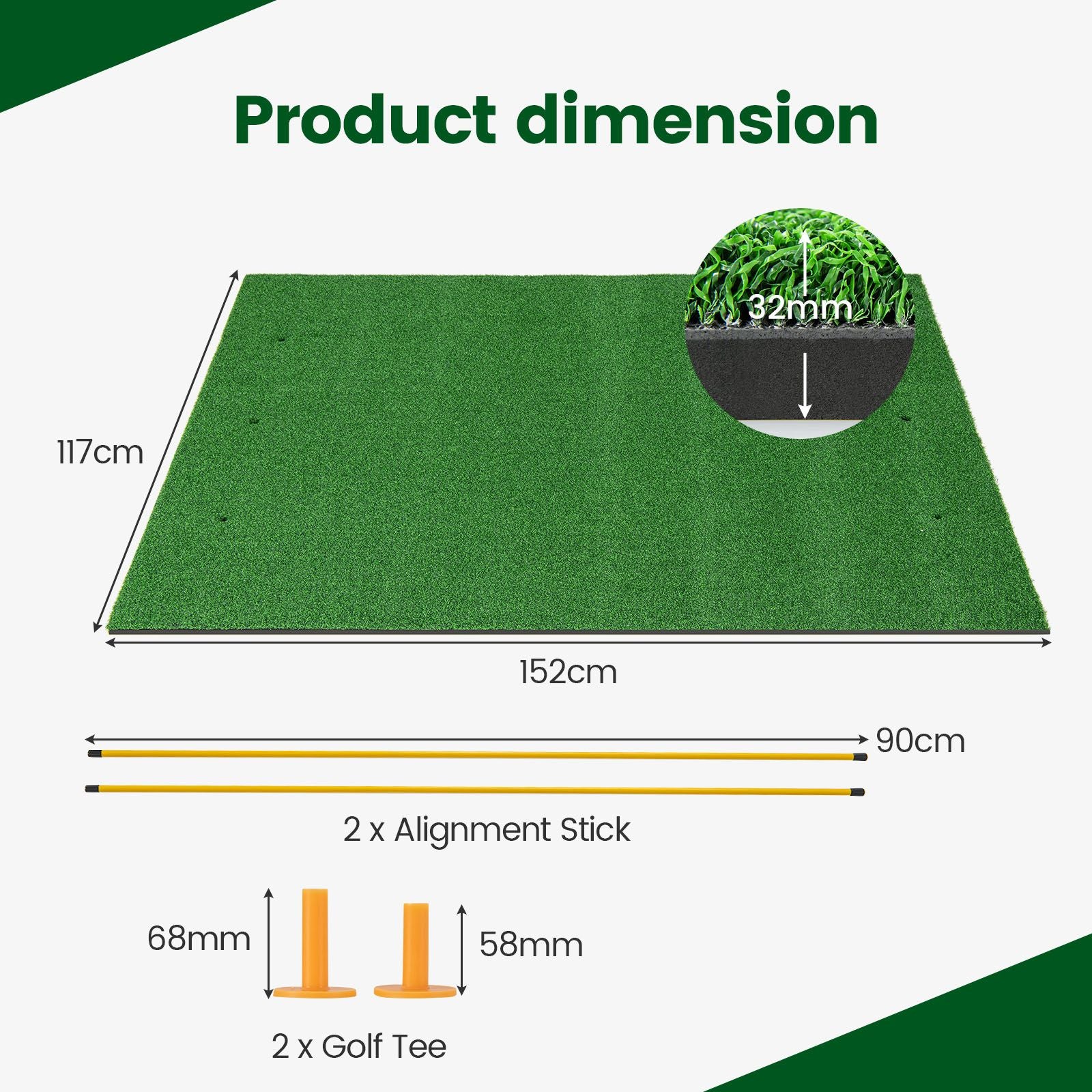 Professional 3-in-1 Golf Practice Hitting Mat with Synthetic Grass Turf