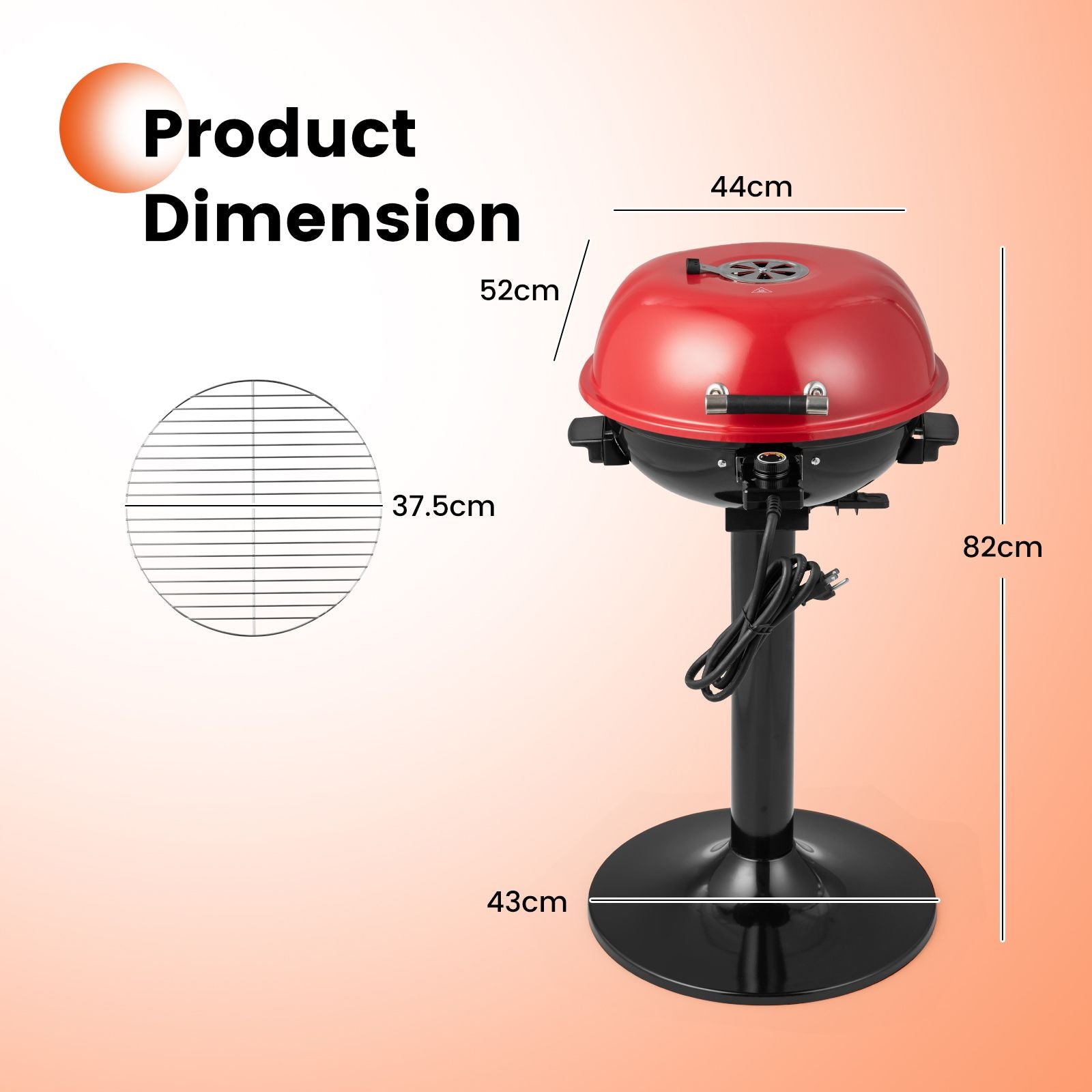 Electric Barbecue Grill with Detachable Non-Stick Cooking Rack