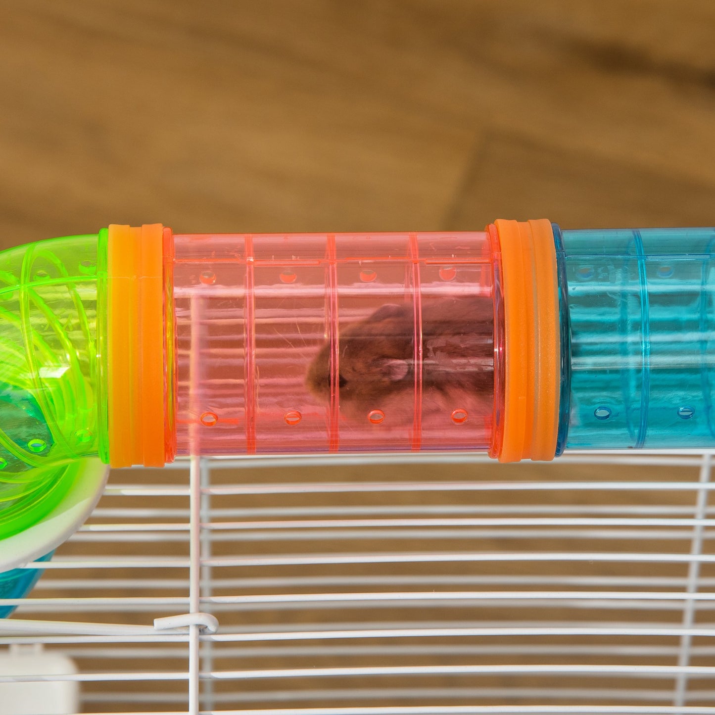 Blue Hamster Cage with Fun Tubes, Exercise Wheel, Water Bottle, and Food Dish