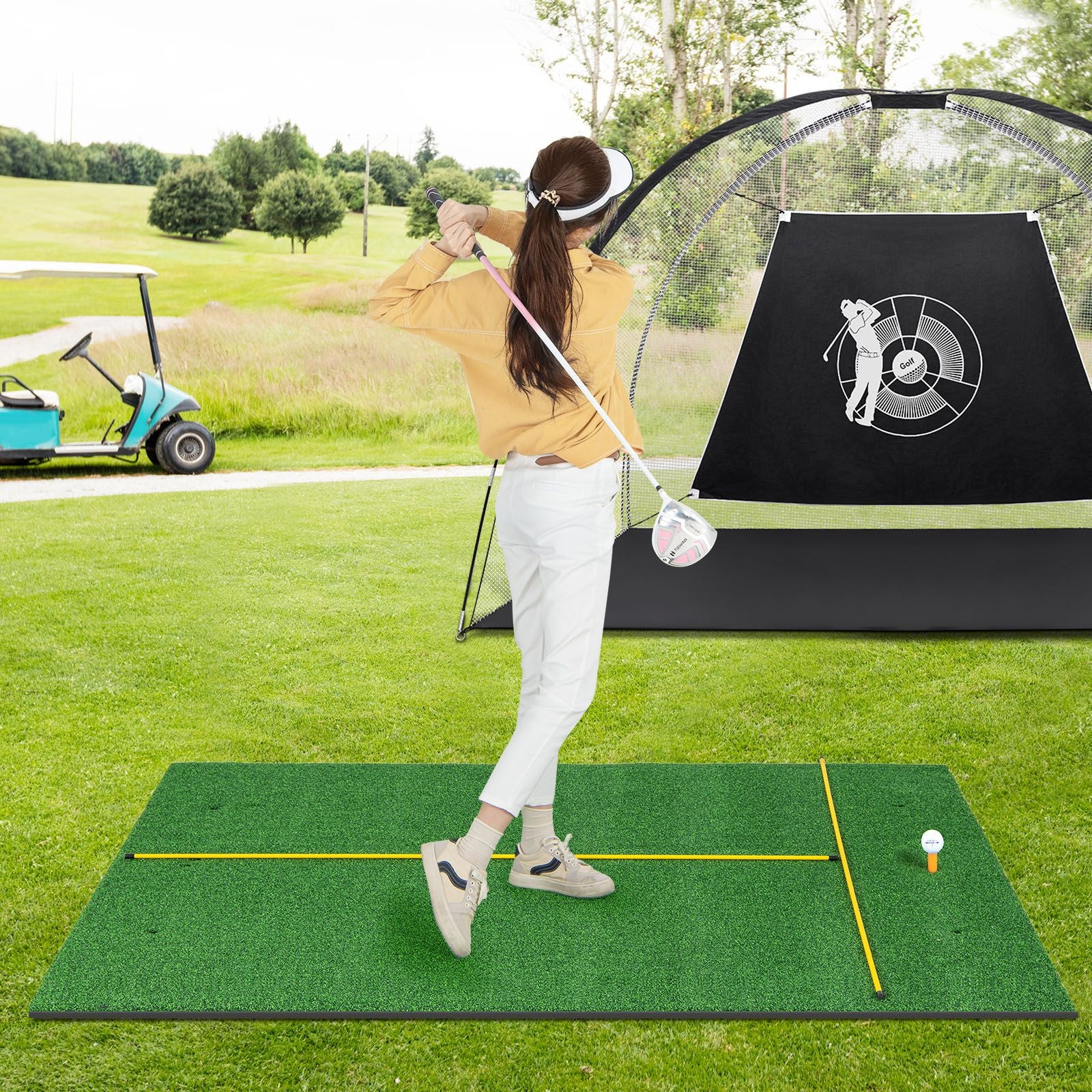 Professional 3-in-1 Golf Practice Hitting Mat with Synthetic Grass Turf