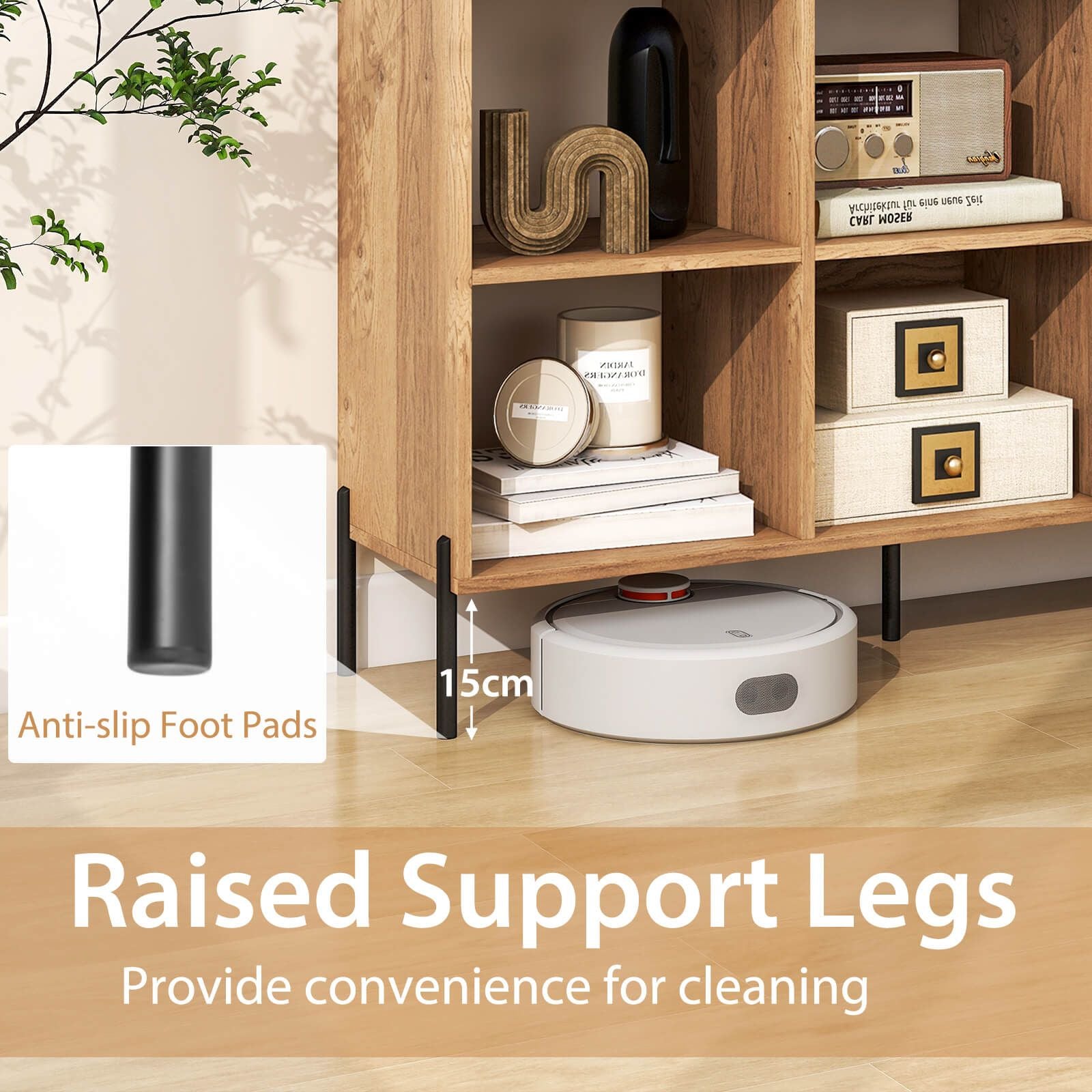 6-Cube Storage Bookcase Wooden Open Bookshelf with 5 Metal Legs