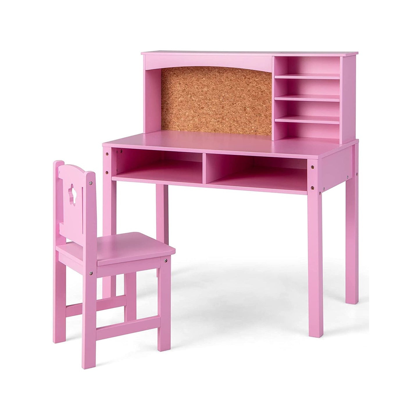 Kids Wooden Desk and Chair Set with Hutch for Study and Reading