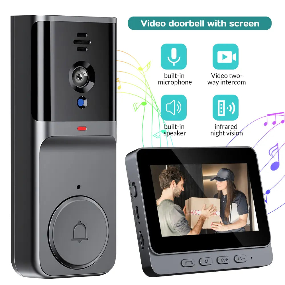 Wireless Rechargeable Smart Visual Doorbell Camera, Home Security Device with Night Vision, 2-Way Talk, Waterproof Sensor Alarm, Video Intercom & Privacy Protection