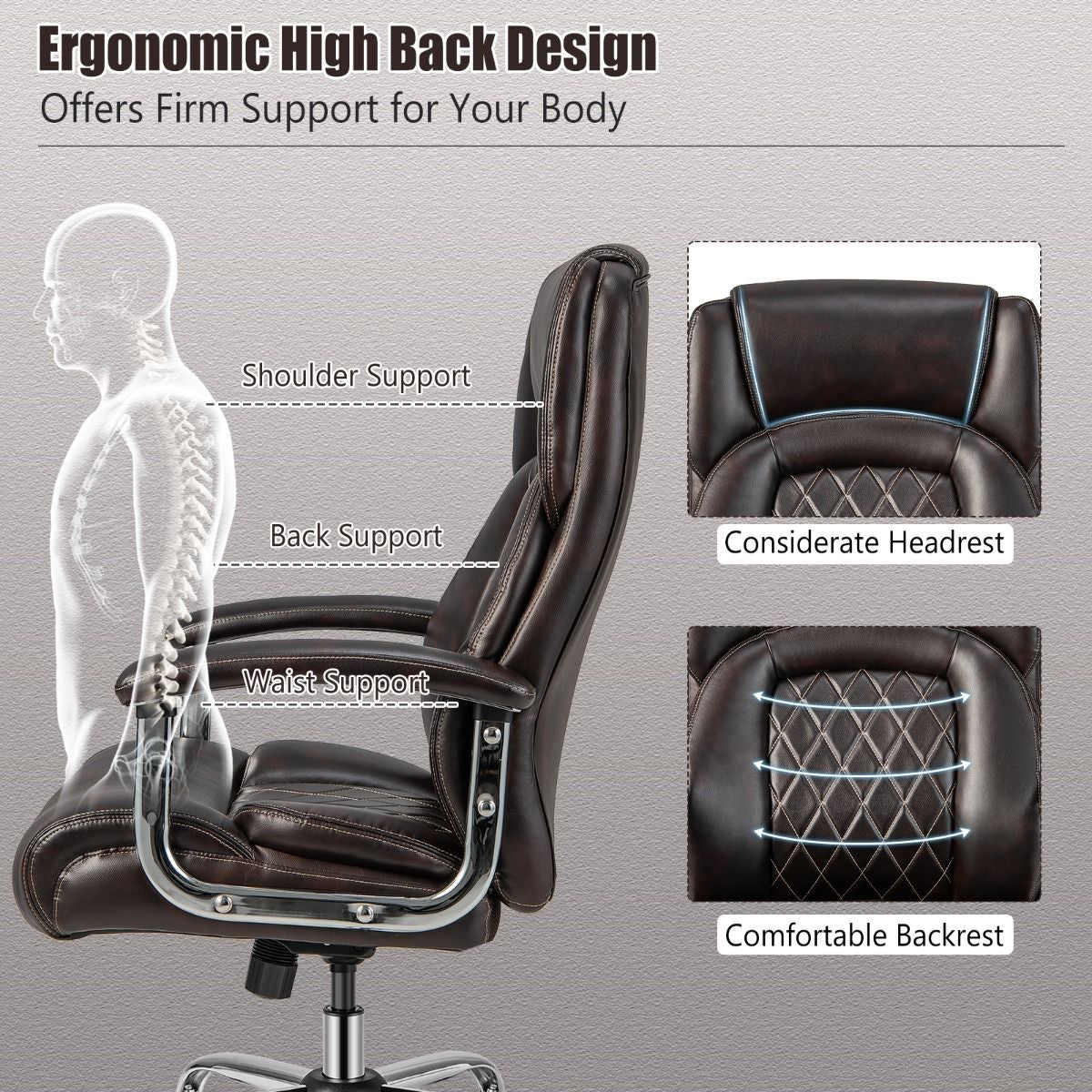 Executive Leather Office Chair with Rocking Functionality and Armrests