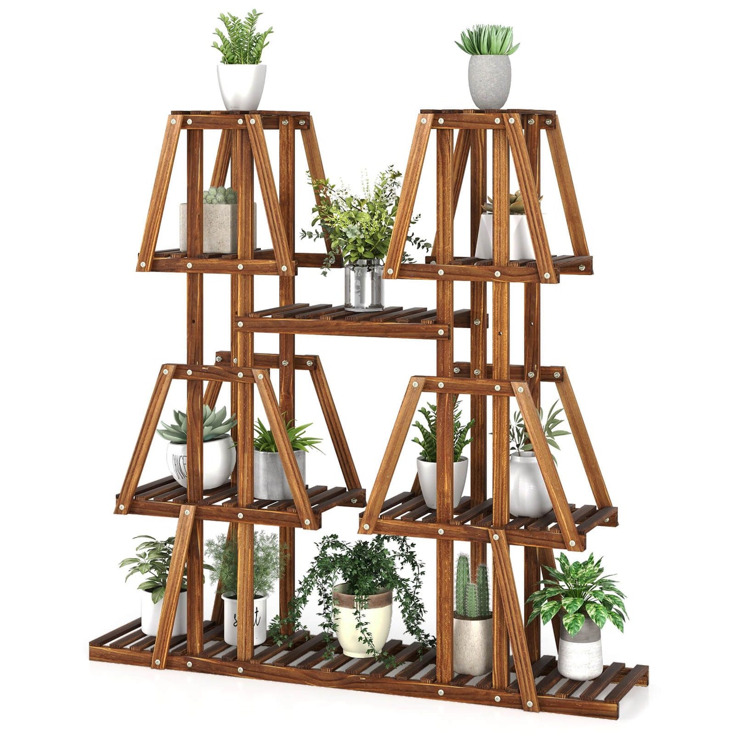 114 cm Tall Wooden Plant Stand - 5-Tier Rack for 10 Potted Plants