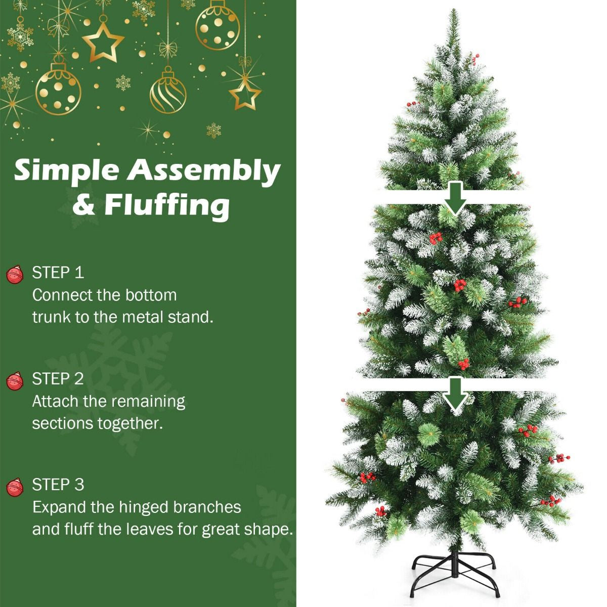 6FT Artificial Christmas Tree with Red Berries and Snow Effect