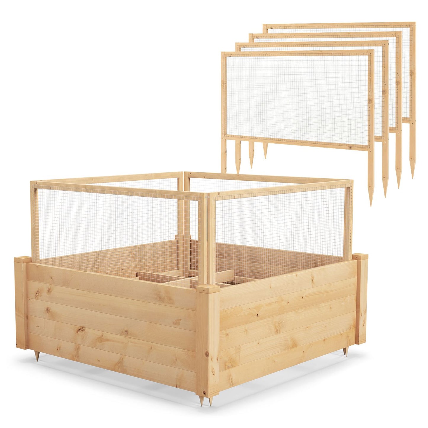 Elevated Garden Bed with Animal Protection Fence and Planting Grid