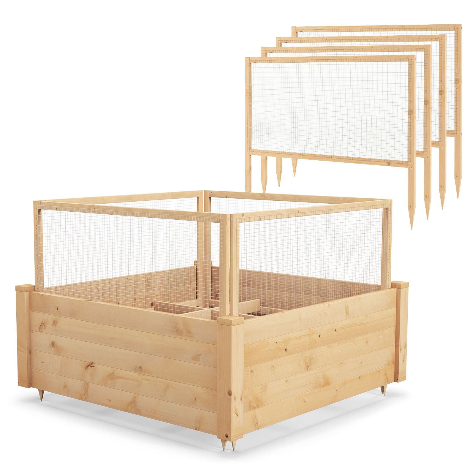 Elevated Garden Bed with Animal Protection Fence and Planting Grid