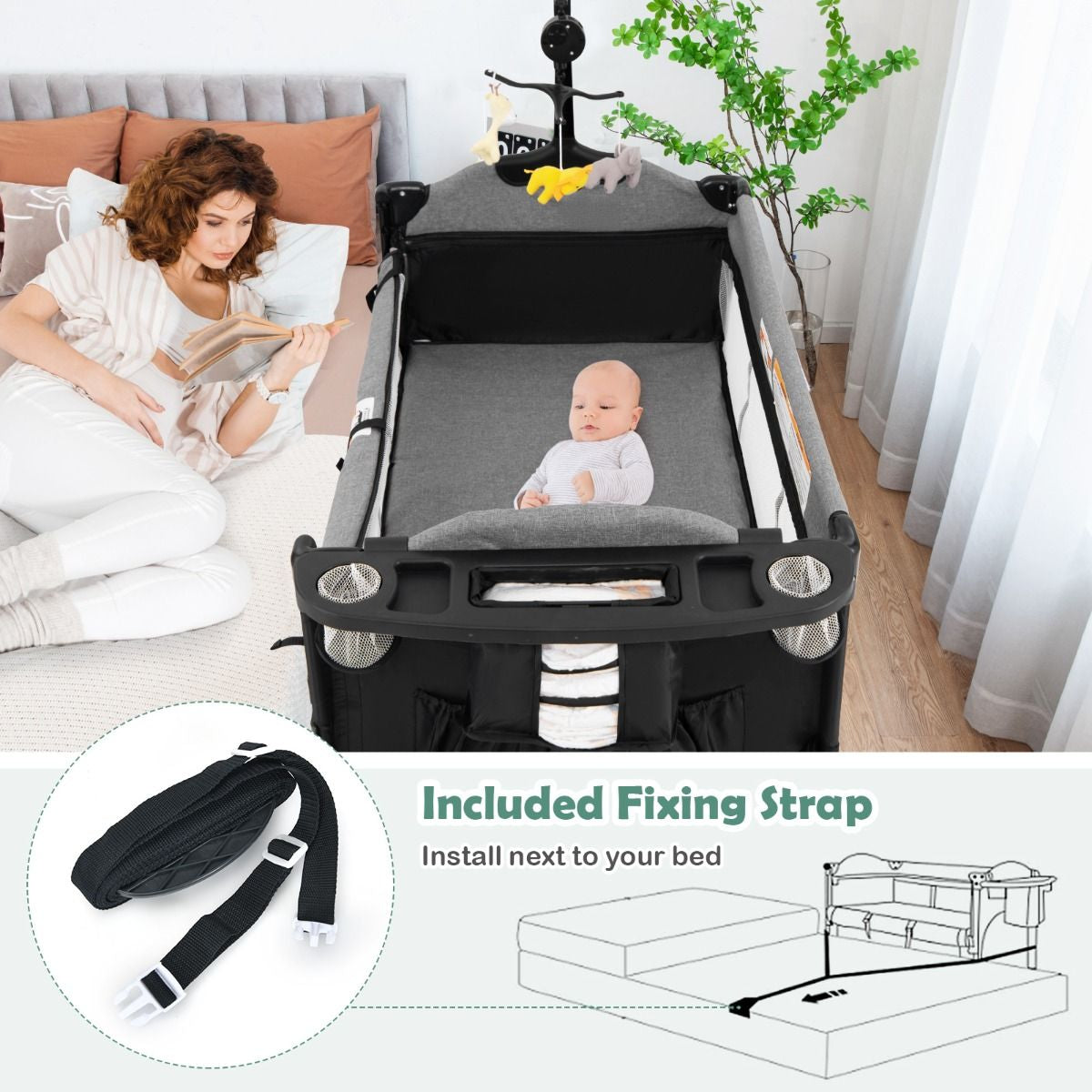 Versatile 5-in-1 Baby Bassinet & Bedside Sleeper with Nappy Changing Station and Fun Attached Toys