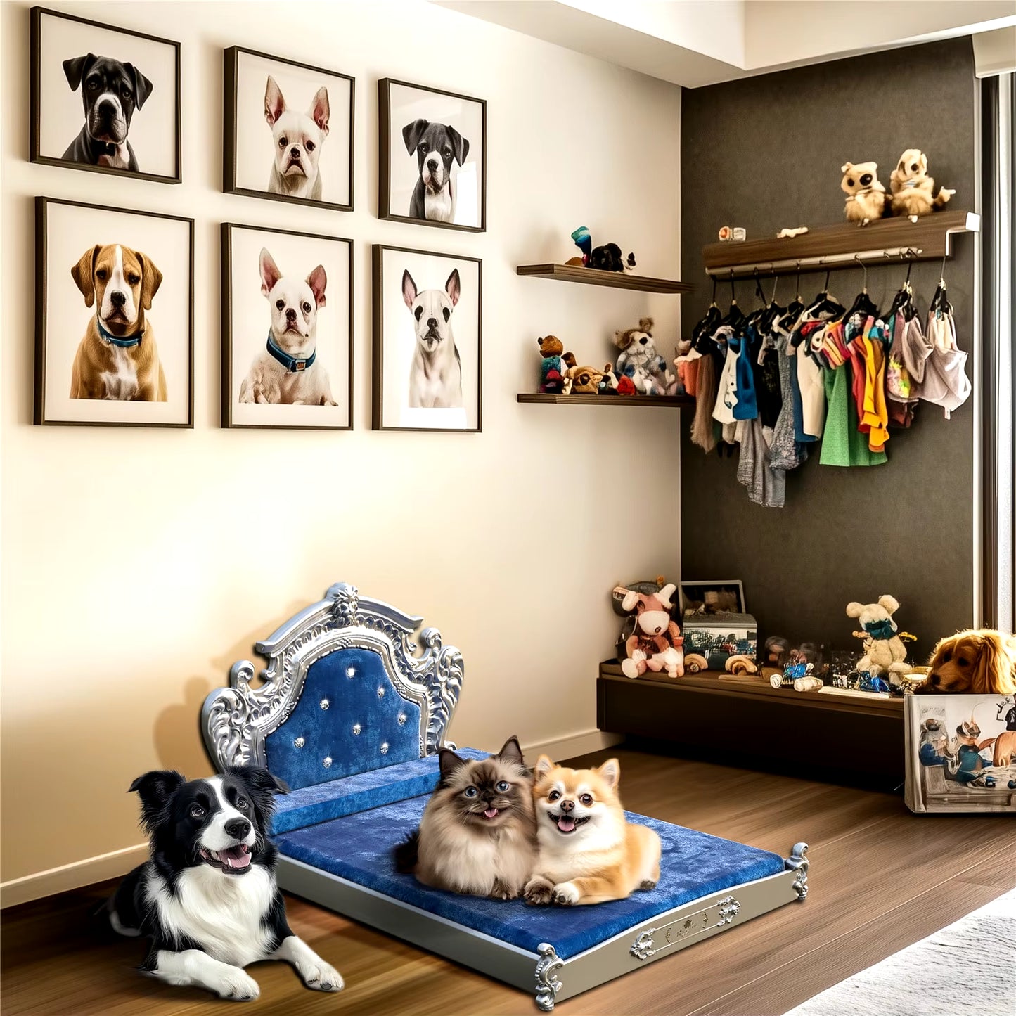 Elegant Dutch Velvet Luxury Pet Bed with Headboard for Medium to Large Dogs and Cats - European Style Comfort