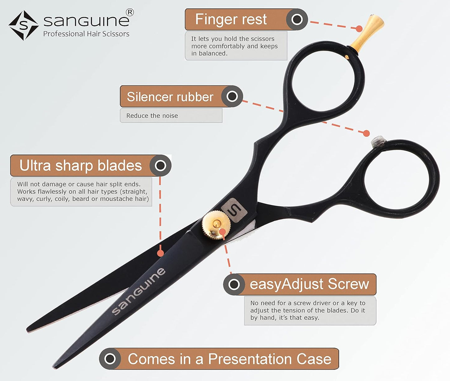 Premium 5.5" Japanese Convex Hair Cutting Scissors - Ultra-Sharp Blades for All Hair Types with Case & Comb Included
