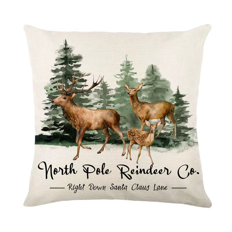 Linen Christmas Pillow Cover - Festive Snowman & Elk Design for 2024 Holiday Home Decor - Perfect Sofa & Car Cushion Cover (45x45cm)