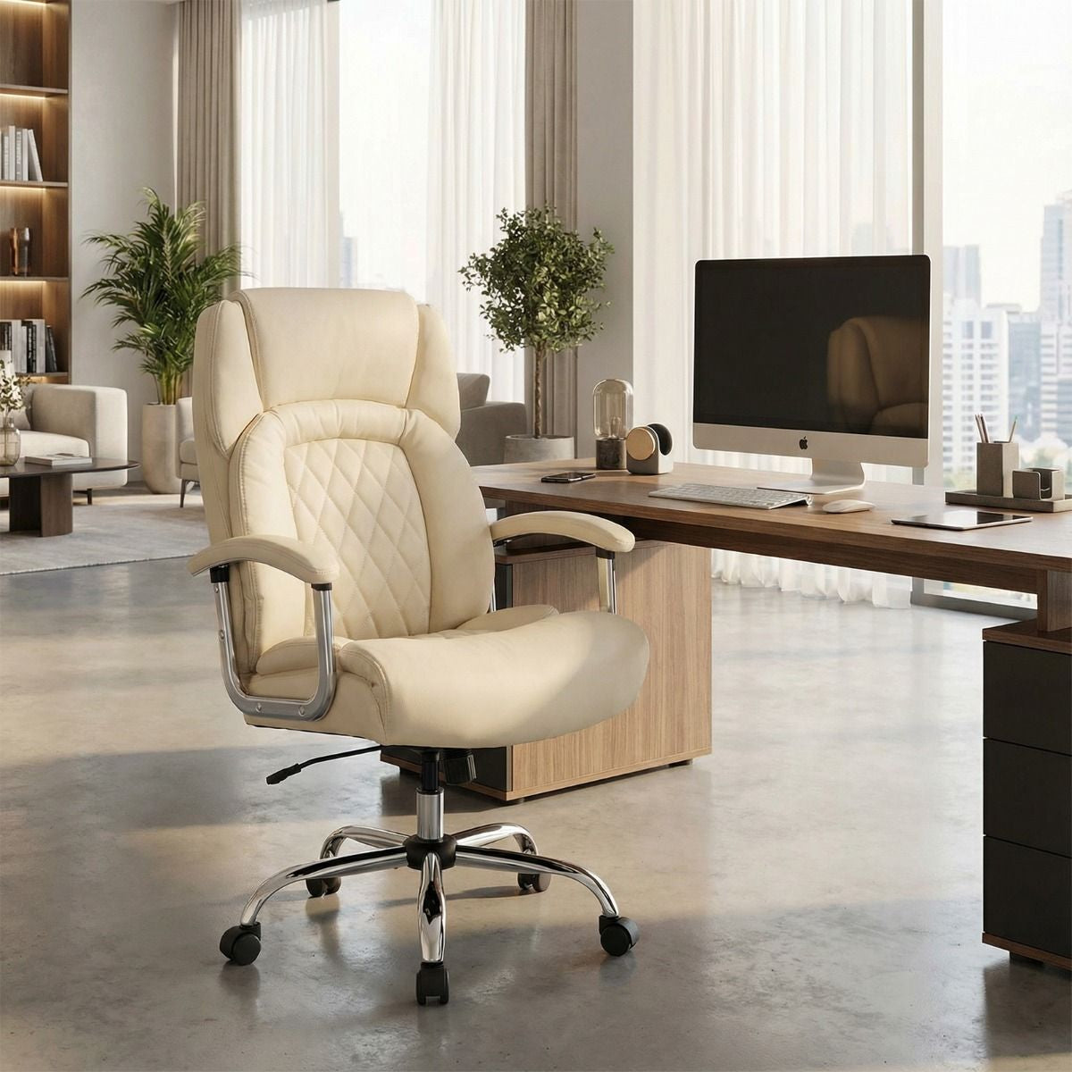 Executive Leather Office Chair with Rocking Functionality and Armrests