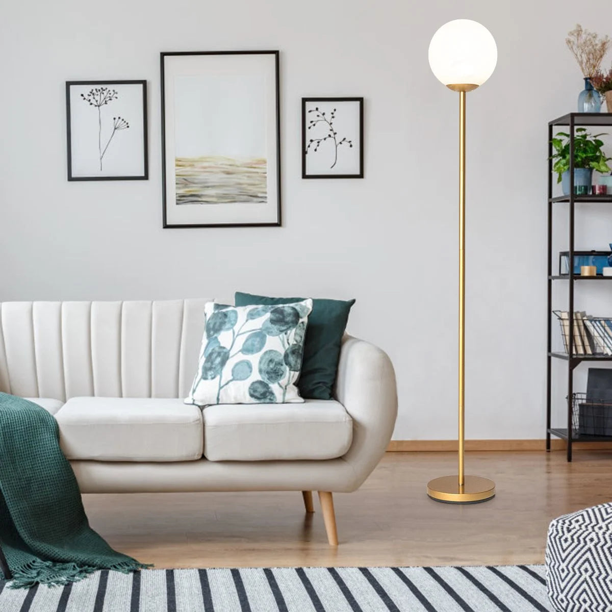 Acrylic-Shaded Globe Floor Lamp with Protective Cover