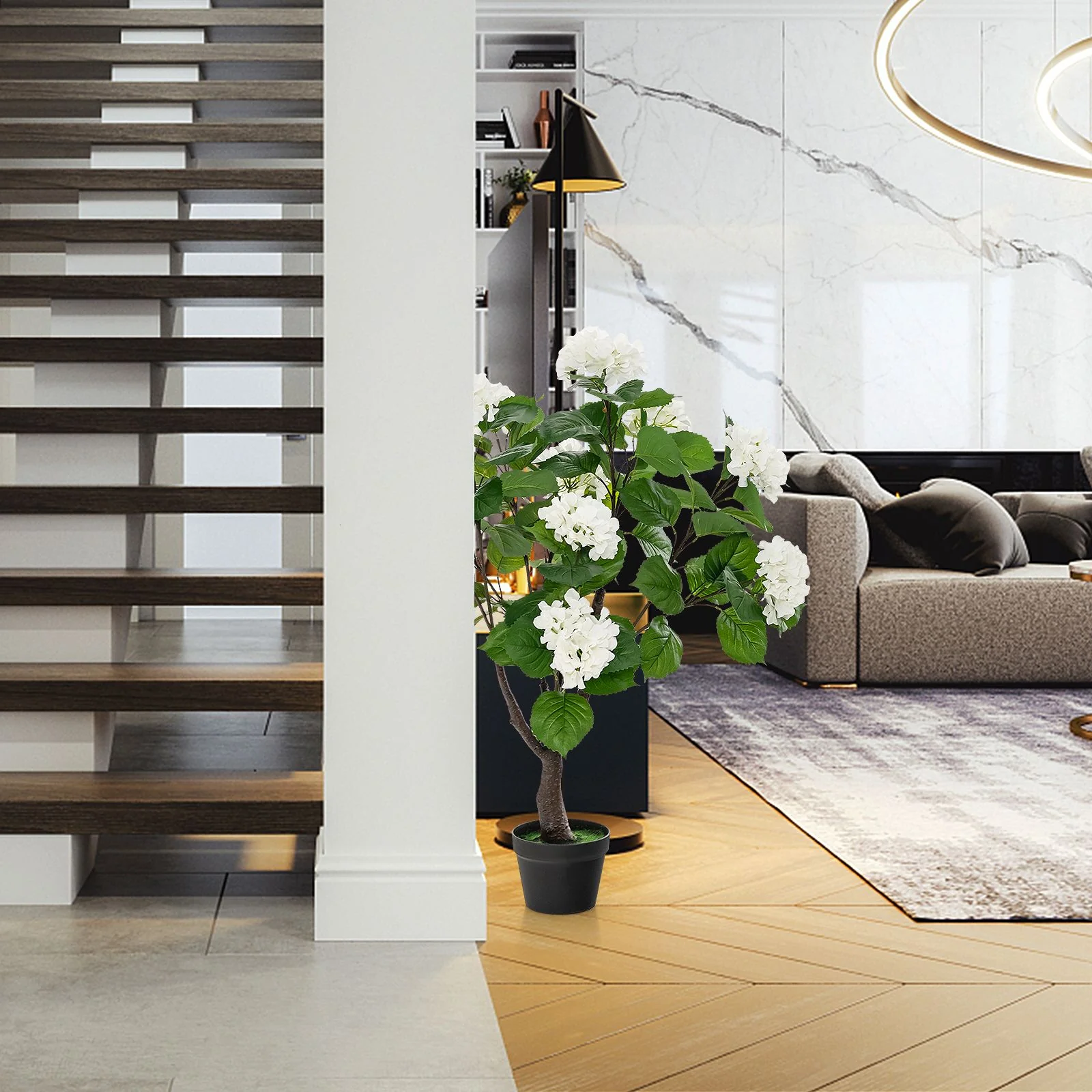 Artificial Hydrangea Tree with 11 White Flowers