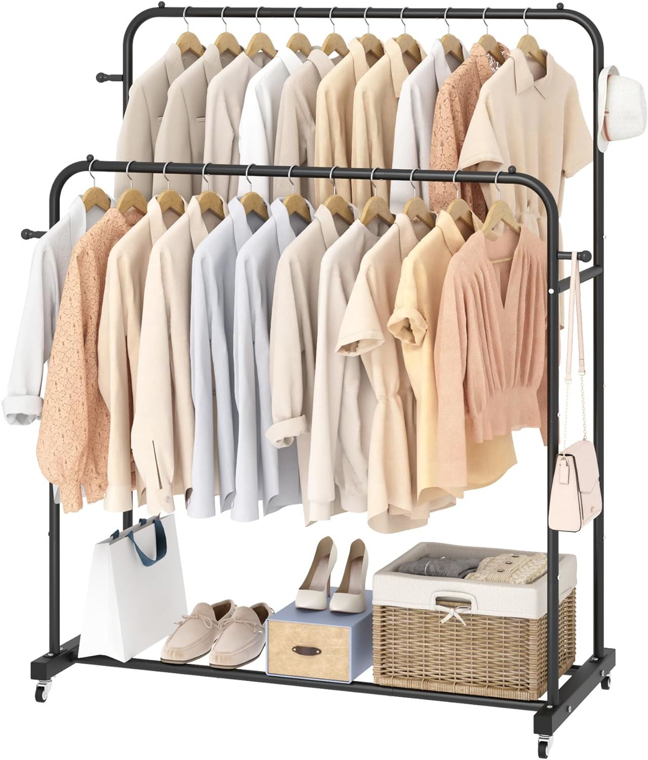 Double Rods Garment Rack with Wheels