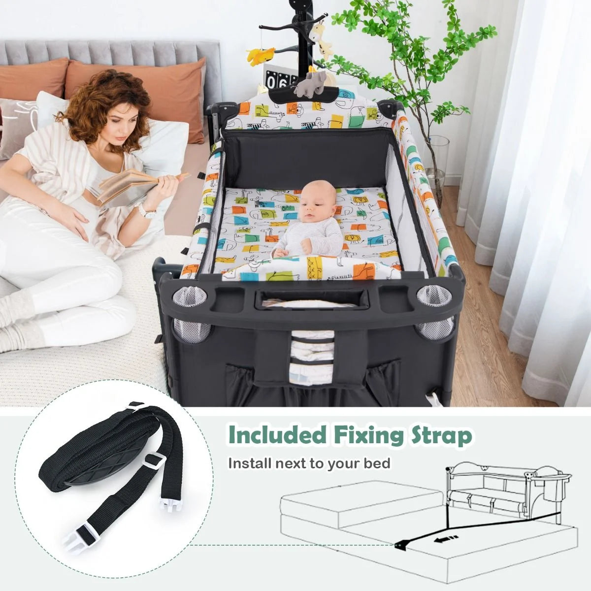 Versatile 5-in-1 Baby Bassinet & Bedside Sleeper with Nappy Changing Station and Fun Attached Toys